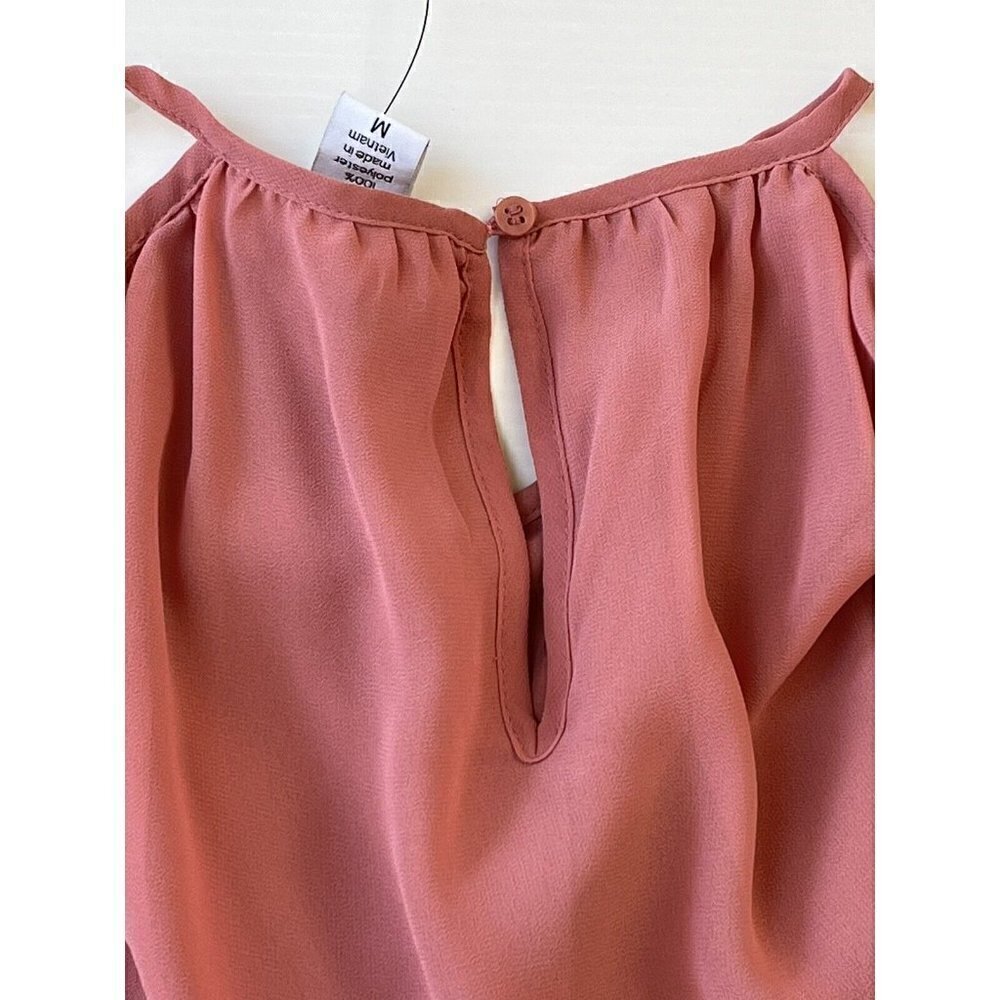 Bar III Cold Shoulder Chiffon Dress Bronzed Rose Size M NWT - Picture 3 of 11